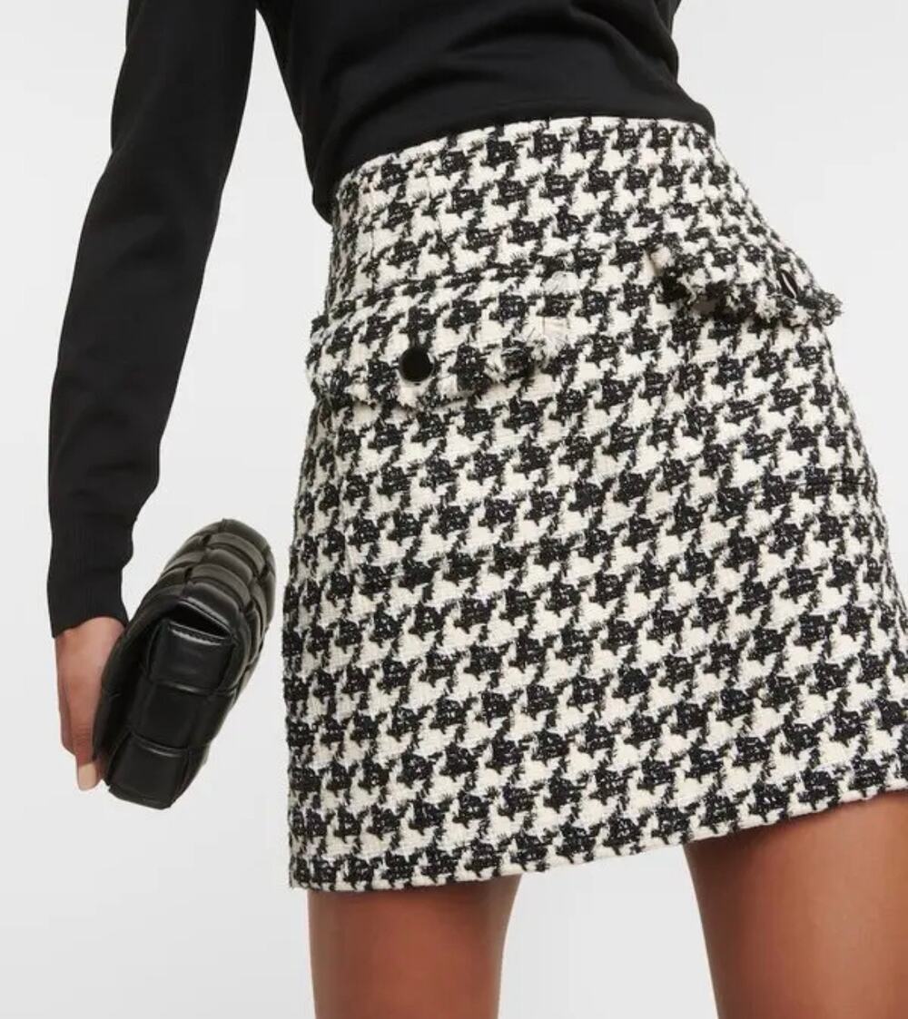 Veronica Beard Adriel Houndstooth Tweed Mini Skirt Black White Size 2